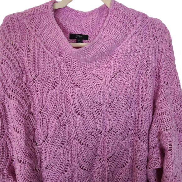 J. Crew Womens 2X Pink Long Sleeve Mock Neck Alpaca Pointelle Cable Knit Sweater - Picture 3 of 9